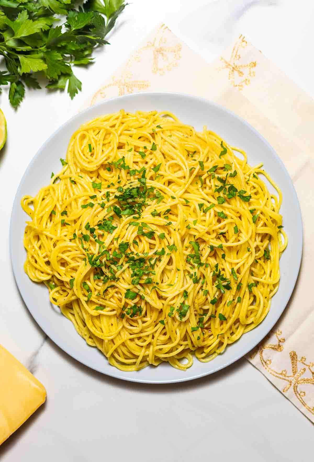 one plate of Lemon Garlic Parmesan Pasta