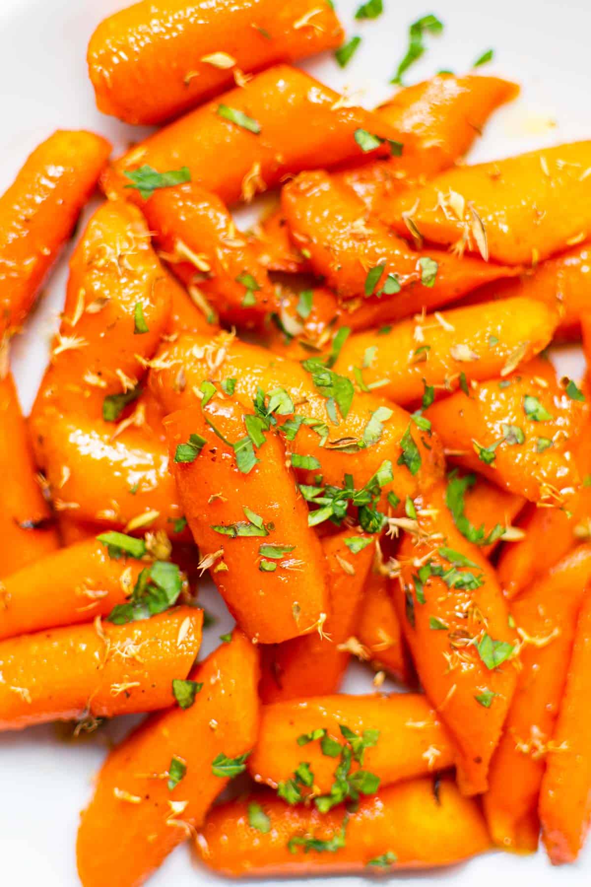Brown Sugar Honey Glazed Carrots on a white dish