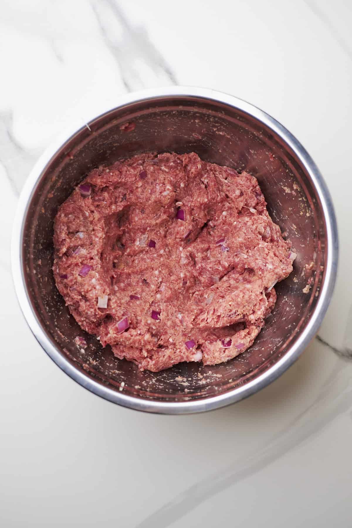 meatloaf mixture in mixing bowl.