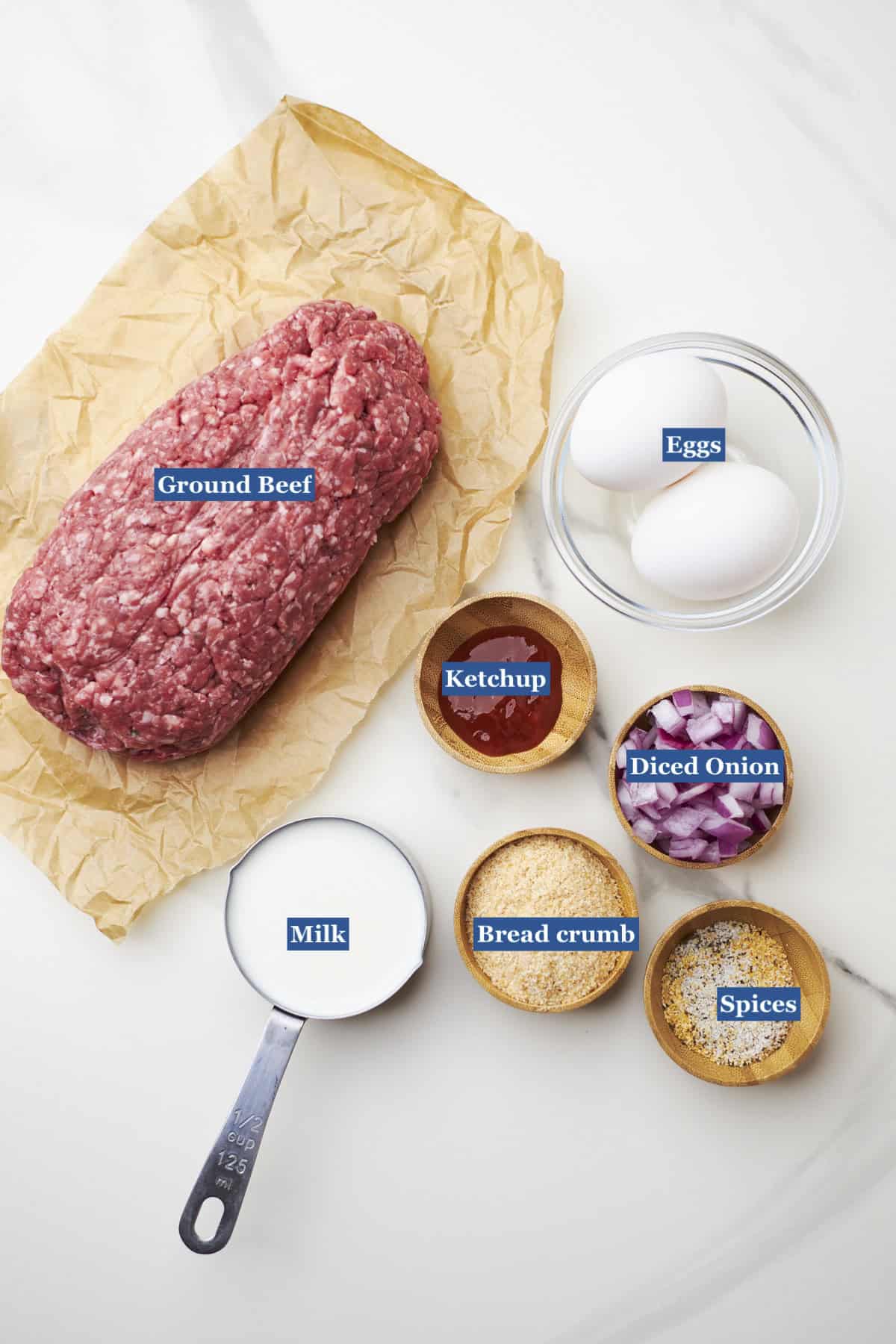 ingredients for lipton onion soup meatloaf recipe on countertop.