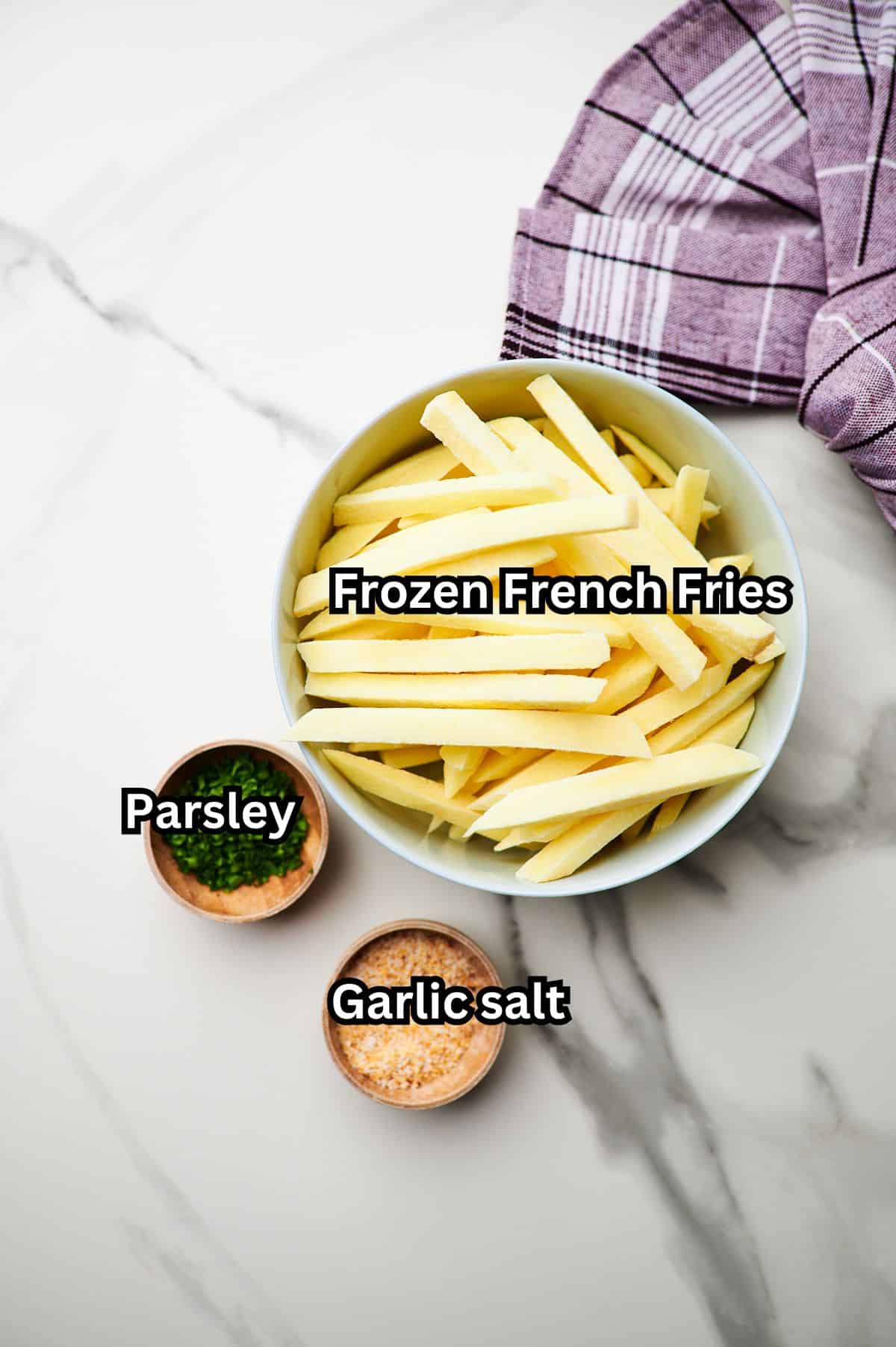 ingredients for frozen french fries in air fryer.