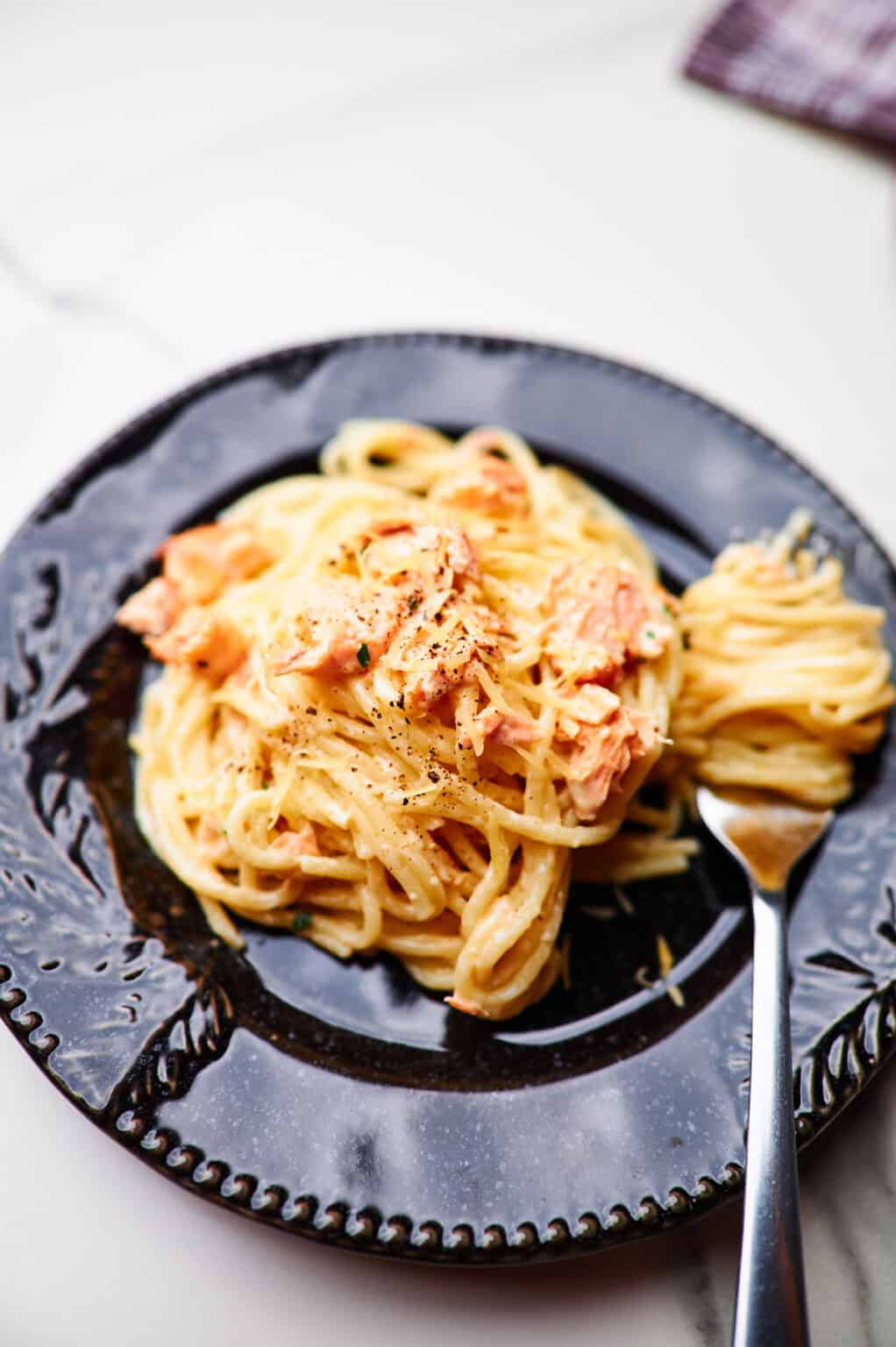 The BEST Salmon Pasta with a Creamy Garlic Sauce - Ambitious Foodie
