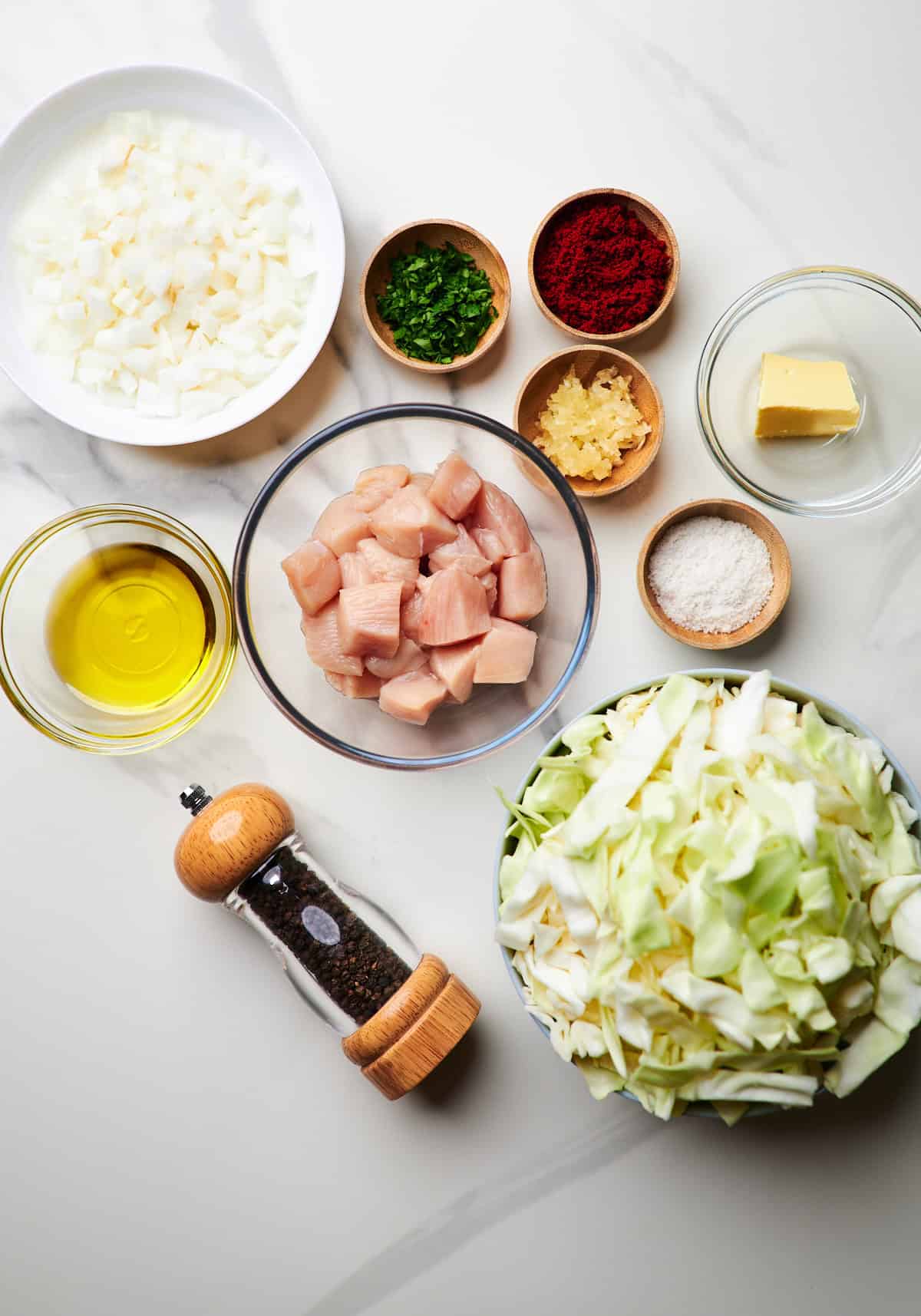 ingredients for chicken and cabbage stir fry